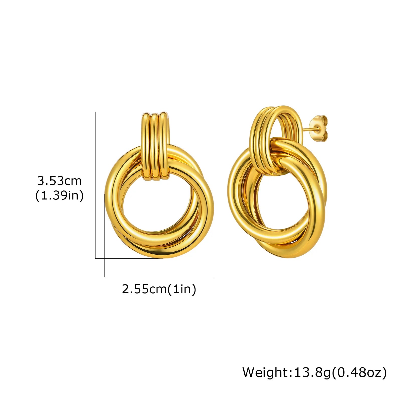 18K Gold Twist Knot Stud Earrings | Geometric Textured Screw-Back Earrings for Women close-up view