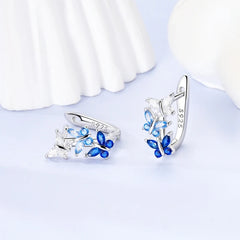 Original 925 Sterling Silver Blue Zirconium Butterfly Earrings Colored Hoop Earrings alternate view