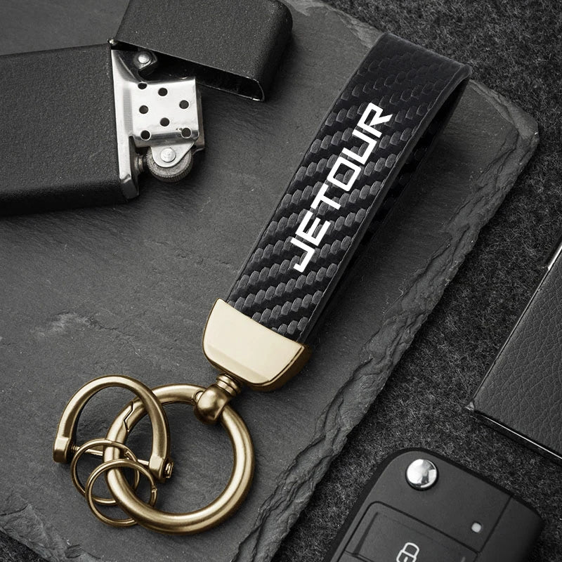 Jetour Keychain Carbon Fiber Style | Microfiber Leather Key Ring alternate view