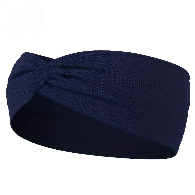 Solid Color Knotted Hairband Elastic Wide Headband Women Unisex Sports Yoga Running Cros detail view
