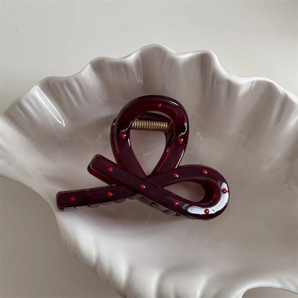 2pcs Vintage Red Polka Dot Ribbon Bow Shark Clip Hairpin Hair Claw Crab Barrettes Elegant Headwear Hair Accessories Women Gift