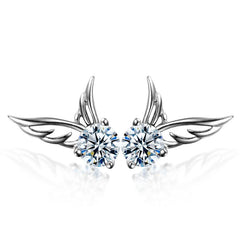 New in 925 Sterling Silver Angel Wings Zircon Stud Earrings For Women Luxury Designer Jewelry Best S