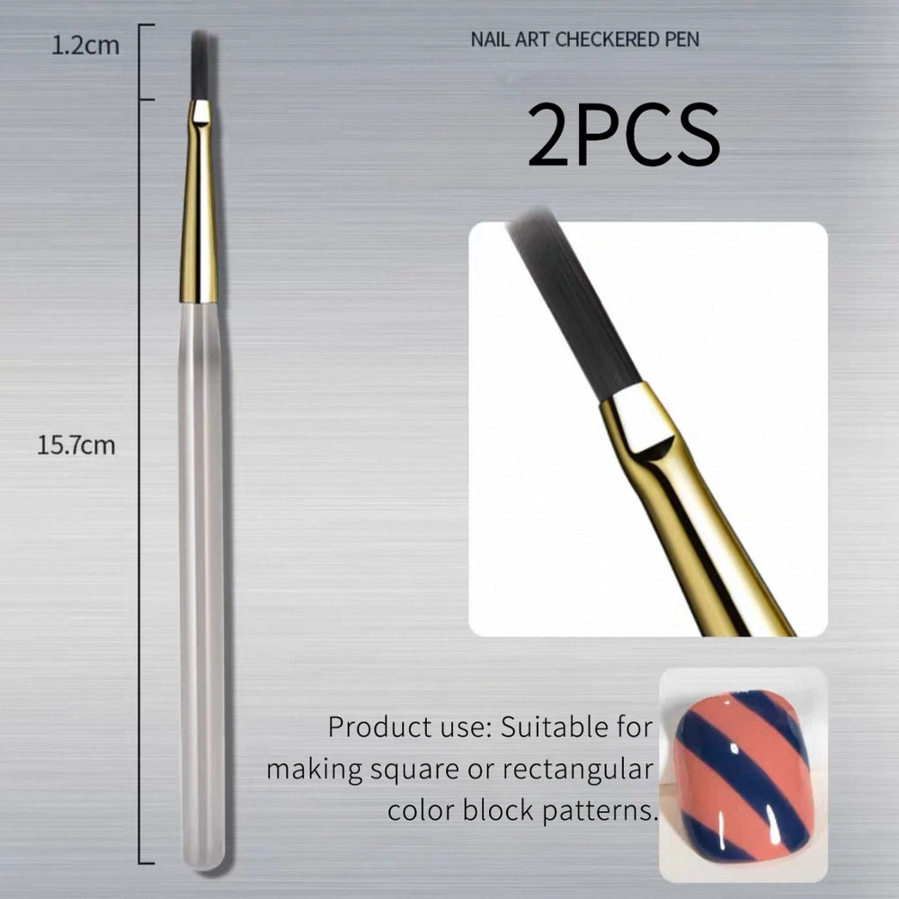 1/2/5Pcs French Plaid Nail Art Brush Set Ultra-Fine Liner Flat Brush for Grid Pattern UV detail view