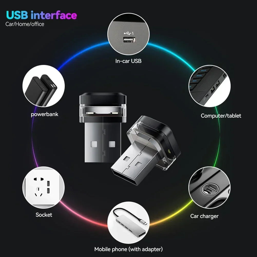 USB Car Ambient Atmosphere Light | Interior LED Lamp with 4 Colors close-up view