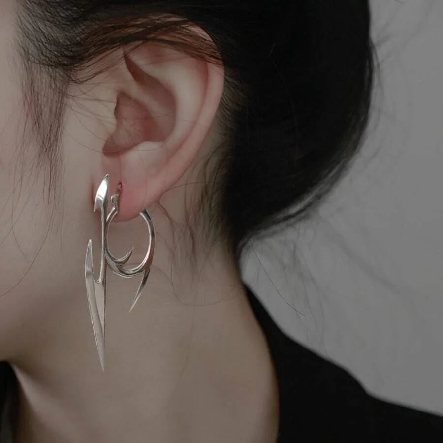 Obega Cyberpunk Spike Hoop Earrings | Unisex Punk Jewelry for Men and Women alternate view