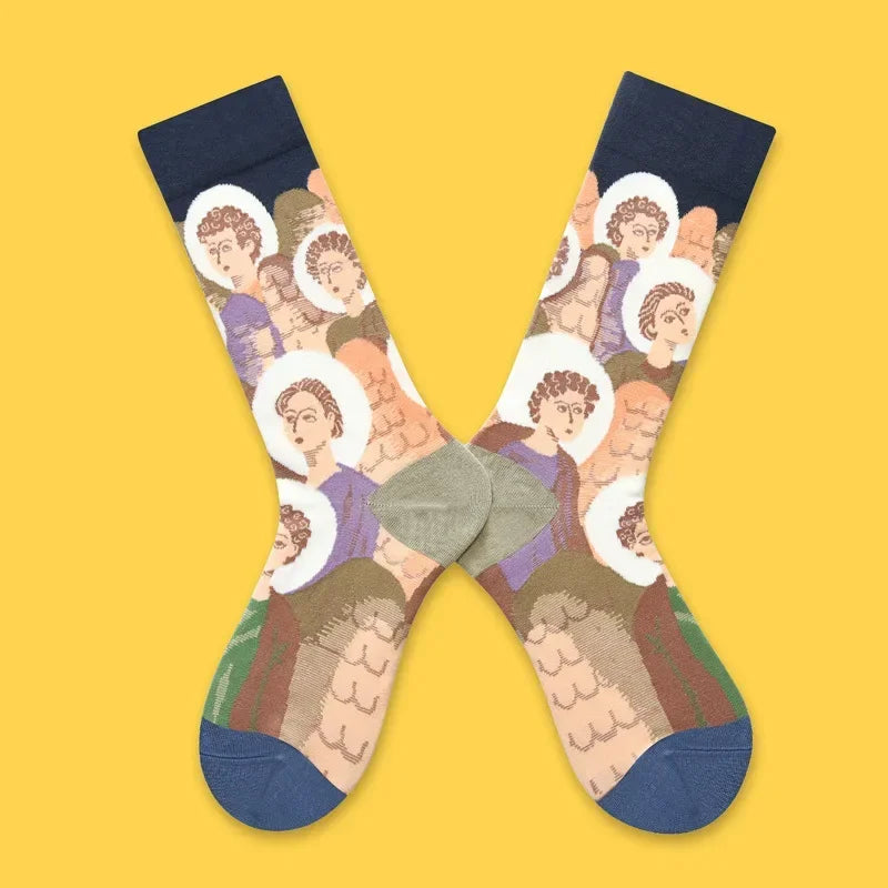 1 Pair Canvas Lattice Plant Art Funny Socks Women Novelty Abstract Cute Socks Women Jacq detail view