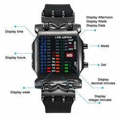 Binary Led Watch Creative Waterproof Business Electronic Watch Mens Trend Luminous Gif close-up view
