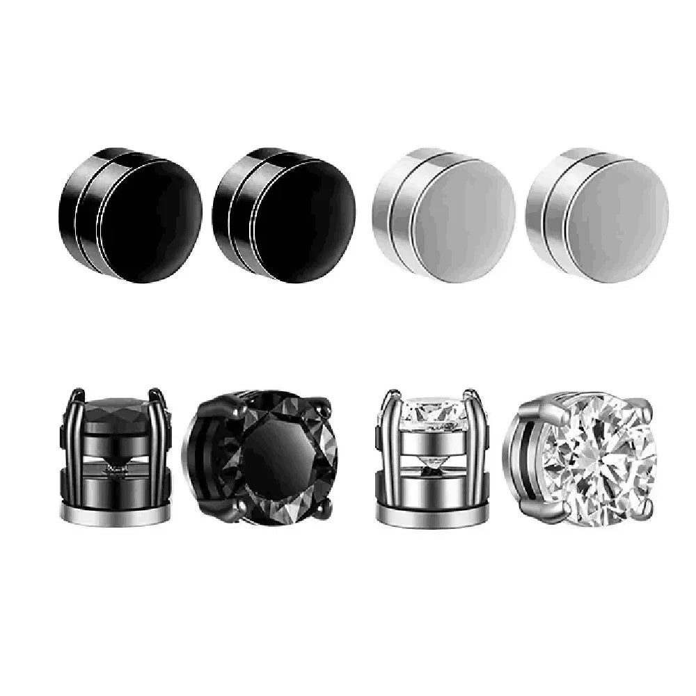 Mens Fashionable Clip On Earrings Set | Non Piercing Magnet Zircon Stainless Steel close-up view