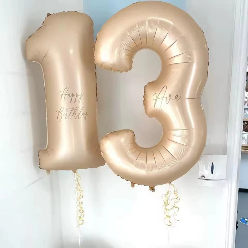 Cream Foil Number Balloons 1-9 Set | Large Digital Birthday Party Decor additional angle