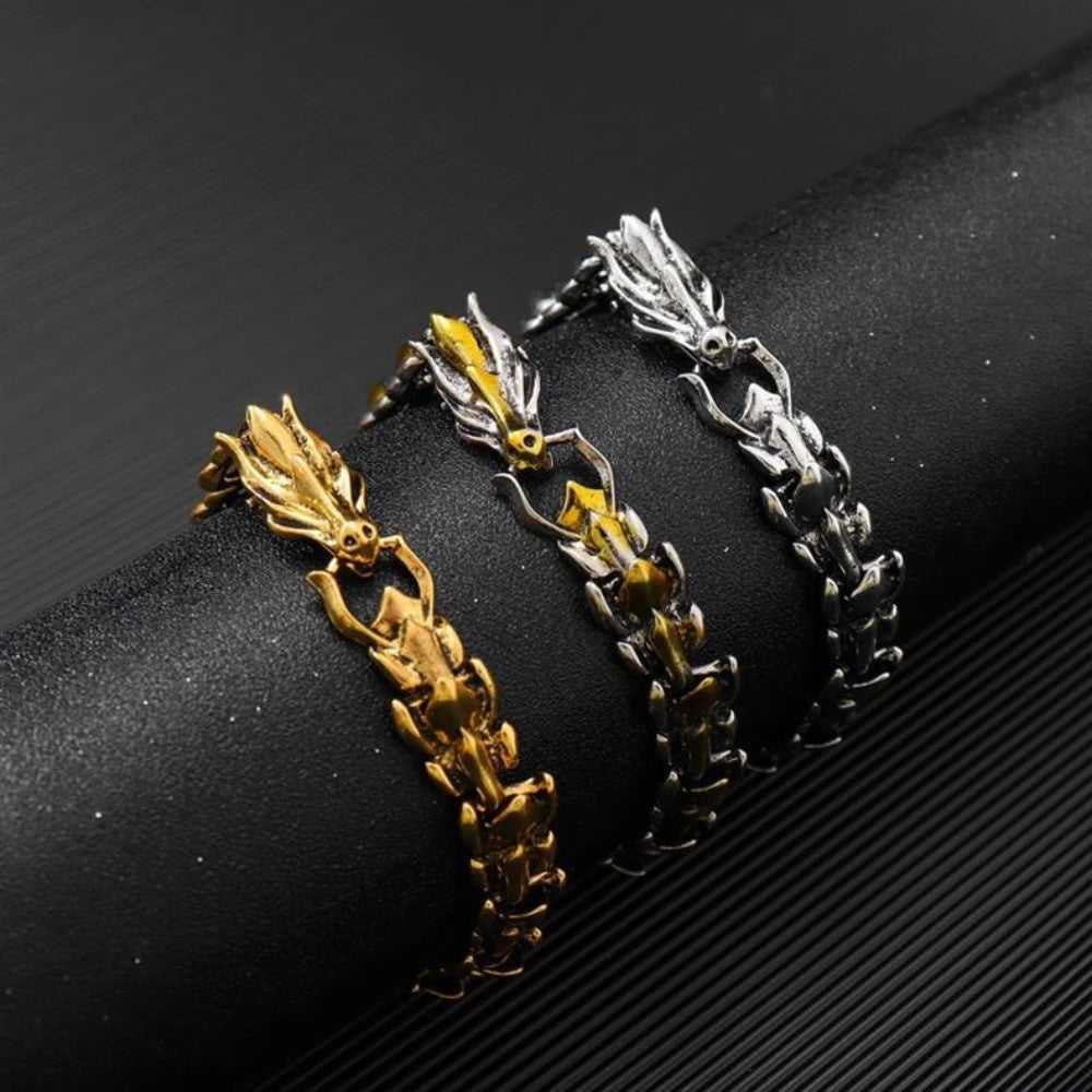 Hip Hop Punk Dragon Bracelet | Unisex Metal Chain Bracelet detail view
