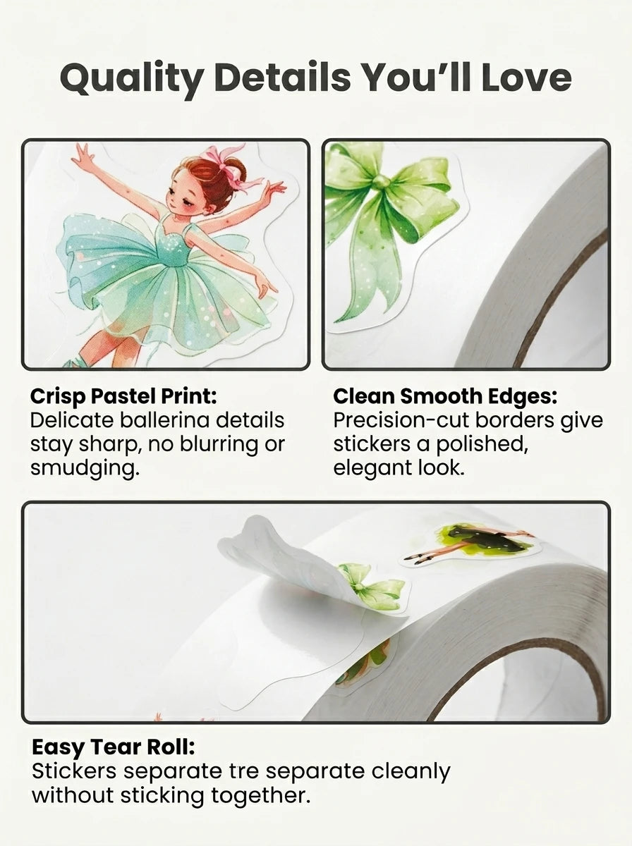 1Roll(500Pcs) Kawaii Ballet-Themed Dancing Girls Pattern Stickers 2.5cm/1.0'' 10 Desig close-up view