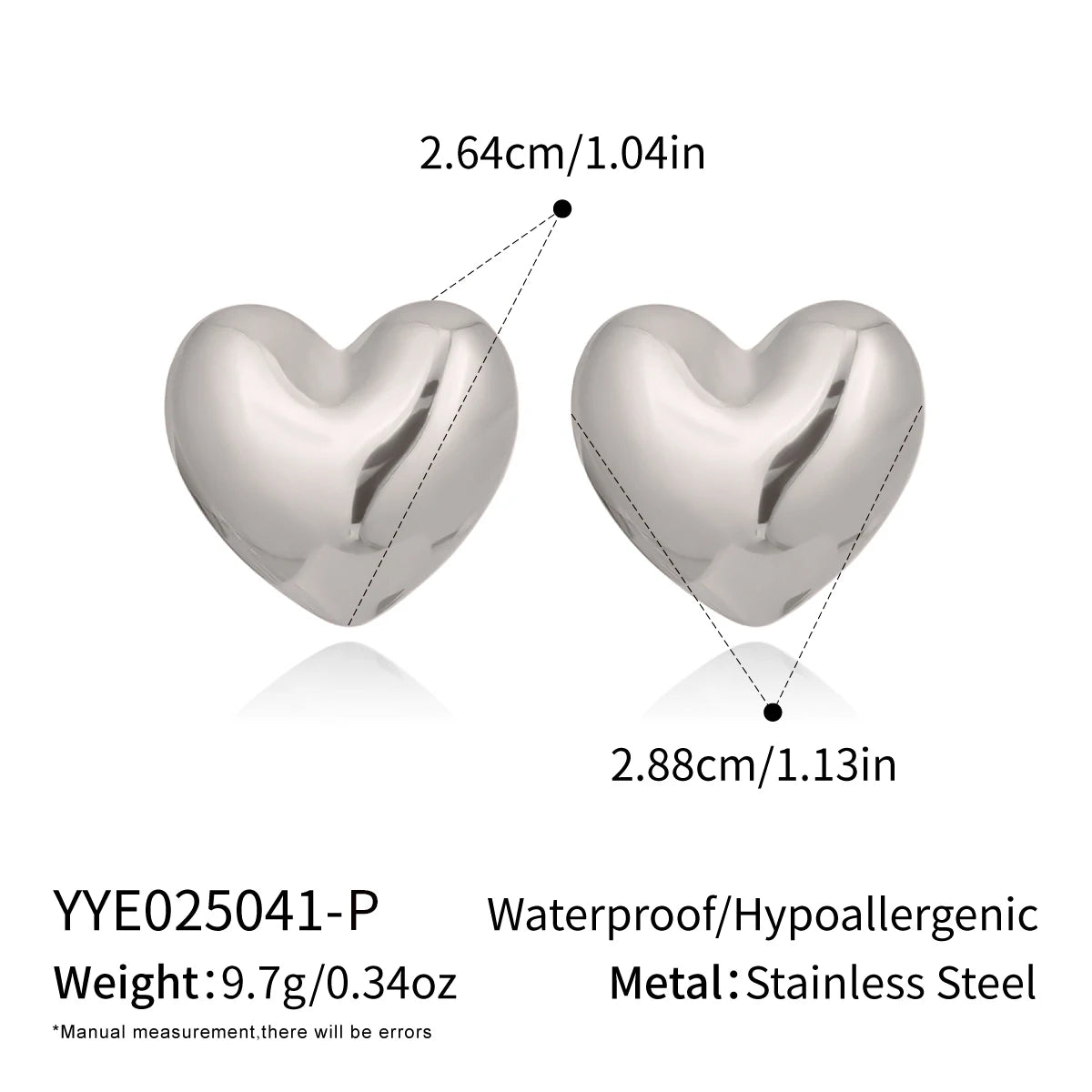 18K Gold Plated Stainless Steel Heart Stud Earrings | Smooth & Waterproof Jewelry Gift detail view