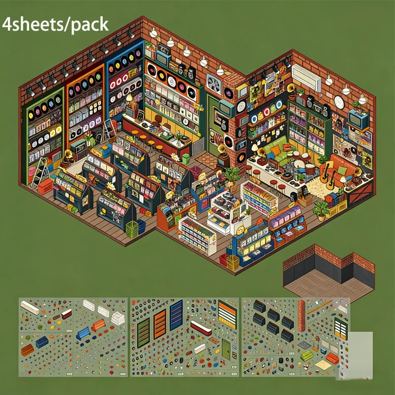 Mr. Paper Shop Management Stickers 4pcs - 2.0 Oversize 3D Design, Storage Diorama Jour close-up view