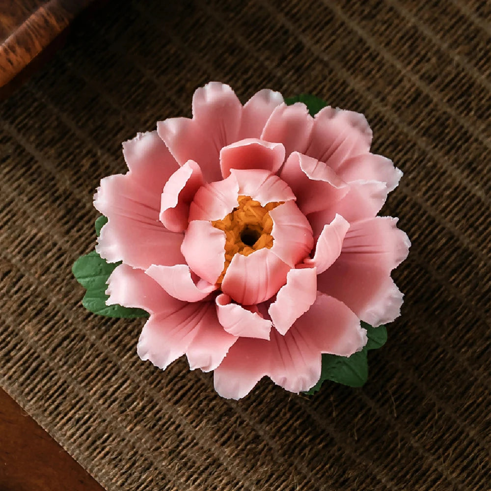 Peony Flower Incense Holder | Decorative Ceramic Incense Burner lifestyle view