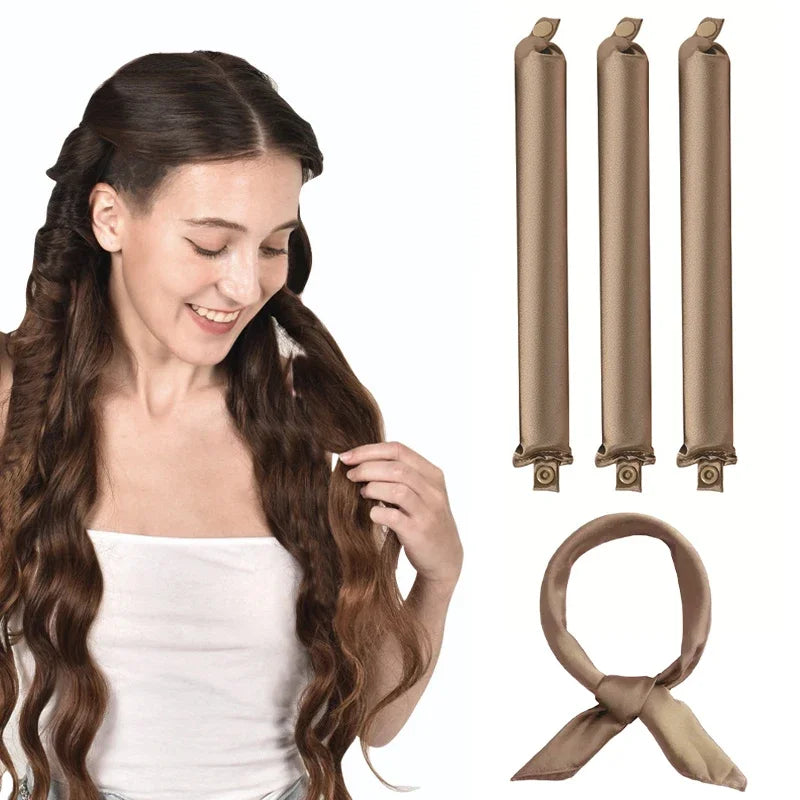 Satin Heatless Hair Curlers | Overnight No Heat Curling Rod Set detail view