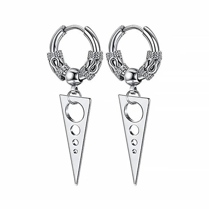 2PC Gothic Punk Stainless Steel Drop Hoop Earrings For Men/Women Ear Circle Buckle Tassel Chain Hip Hop Gothic Unisex Jewelry