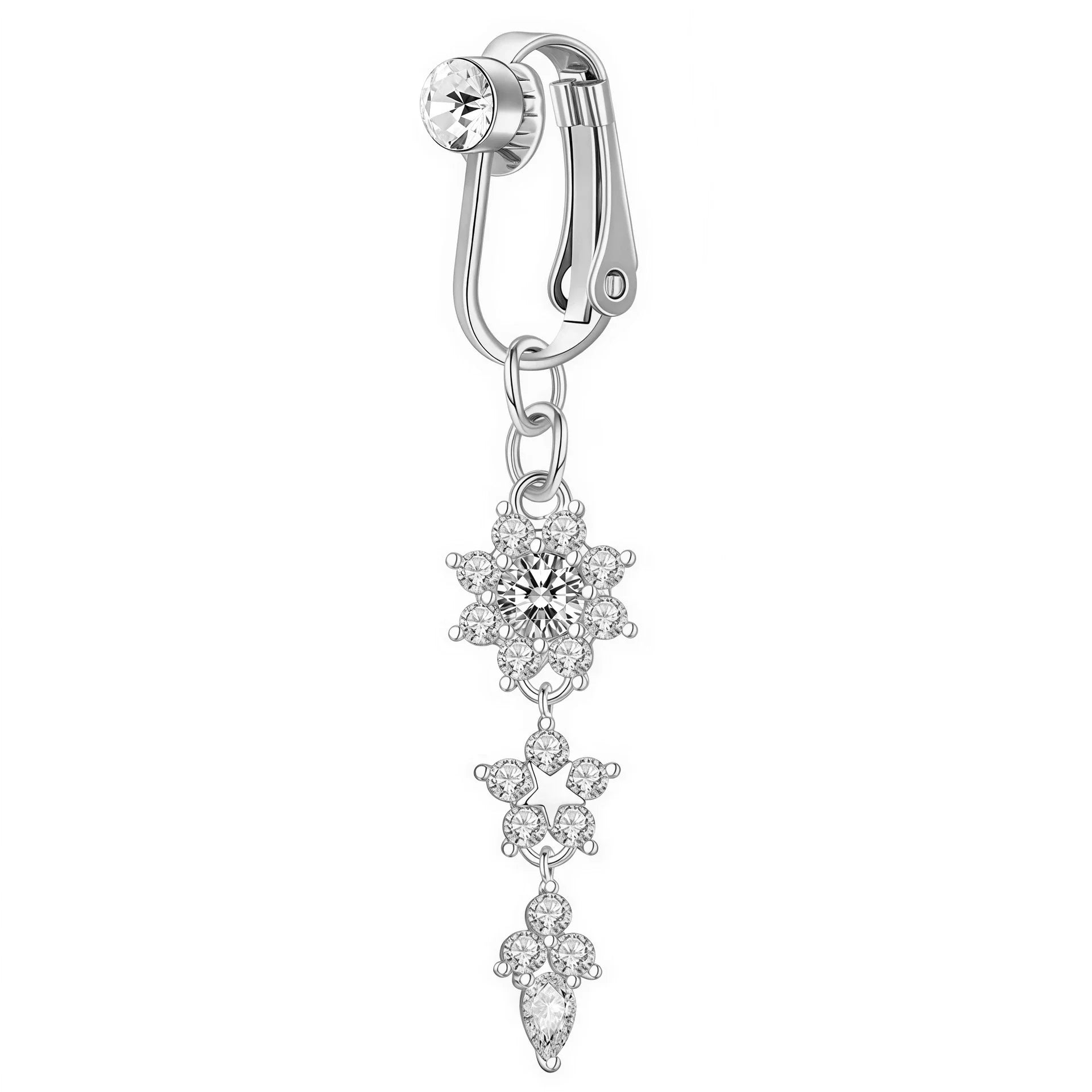 Clip On Belly Button Ring Butterfly Copper Zircon Pink Fake Belly Piercing Umbilical Nav detail view
