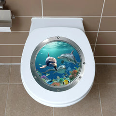 Classic 3D Sea World Dolphin Toilet Stickers | Self-Adhesive Waterproof Decor