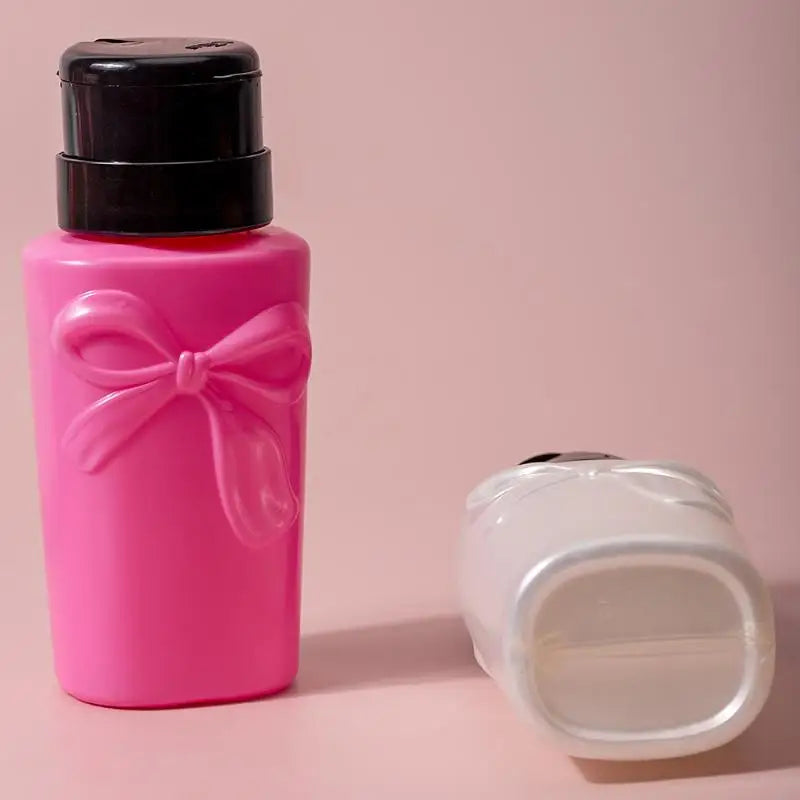 Push Down Plastic Bow Pump Dispenser Bottle | Refillable Nail Polish & Makeup Remover lifestyle view