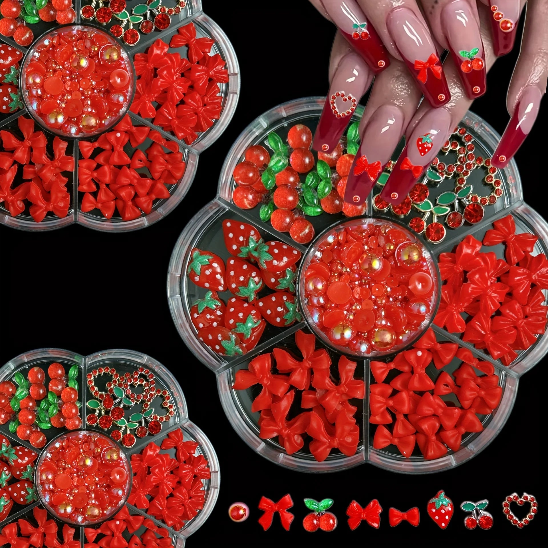 100PCS Random Mixed Strawberry Flowers Nail Charms Sweet Resin Flatback Moon Nail A additional angle