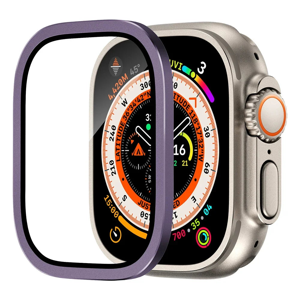 Tempered Glass For Apple Watch band ultra 49mm Screen Protector Anti-Scratch Glare HD Full Film Metal Bumper iWatch Ultra 49mm