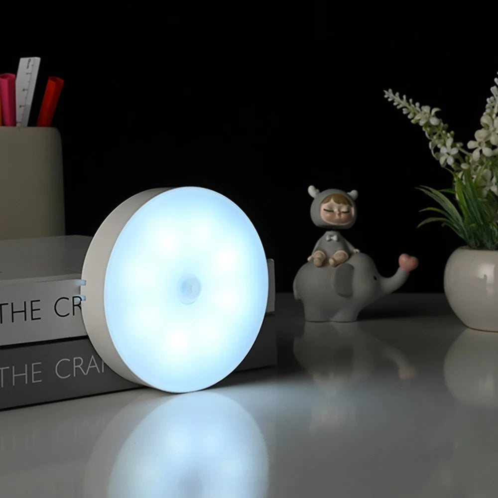 8LED Motion Sensor Night Light | USB Rechargeable Automatic Night Lamp for Bedroom close-up view