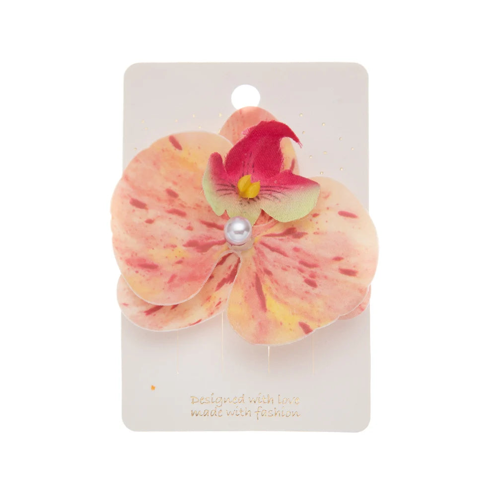 Artificial Orchid Flower Butterfly Hair Clips for Woman Girls Phalaenopsis Pearl Duckbil detail view