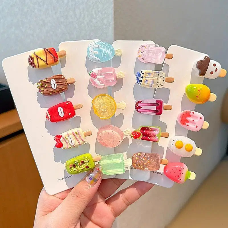✰✪10Pcs Hair Accessory Cute Mini Ice Cream Transparent Funny Hair Clip For Women Bangs And Hair Tidying Duckbill Clip