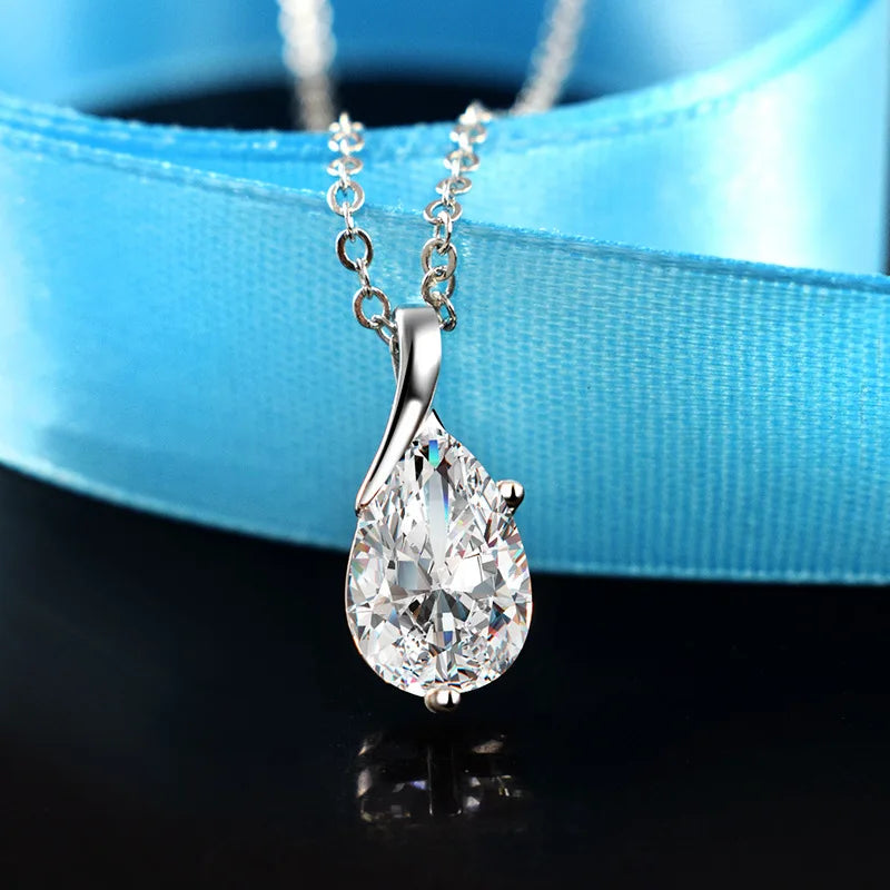 S925 Sterling Silver Necklace Angel Tears Crystal Red Pendant Necklace for Woman Charm close-up view