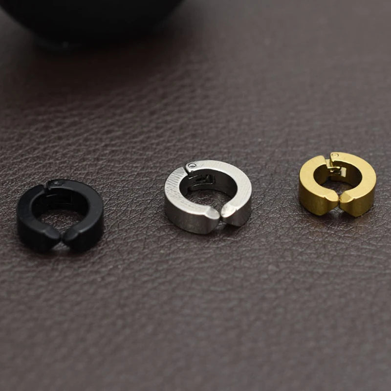 Gothic Hoop Earrings for Men and Women | Stainless Steel Clip-On Ear Cuffs close-up view