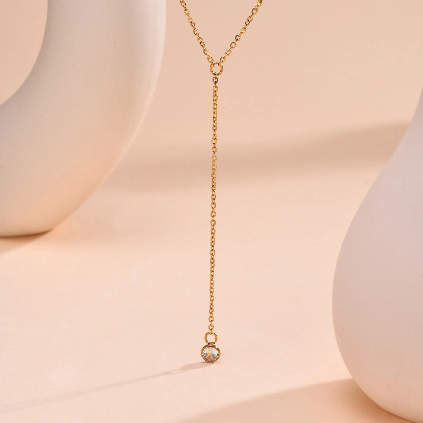 Drop Y Lariat Necklace with Bar Pendant, Stainless Steel Long Chain, Womens Necklaces lifestyle view