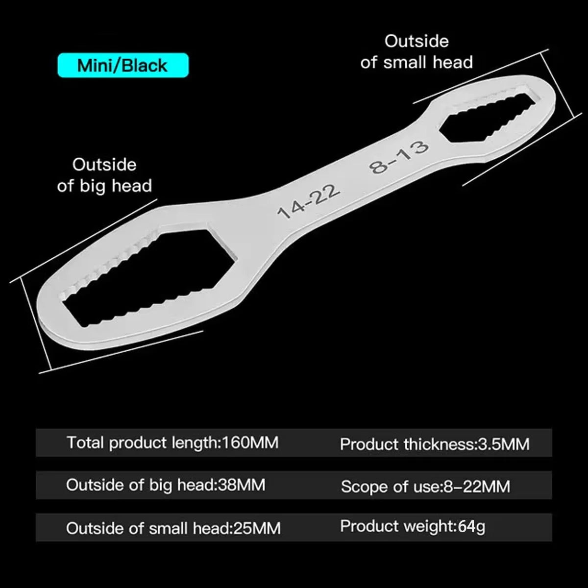 Adjustable Self-Tightening Double Head Wrench | Multi-Functional Tool for Cars, Bicycles detail view