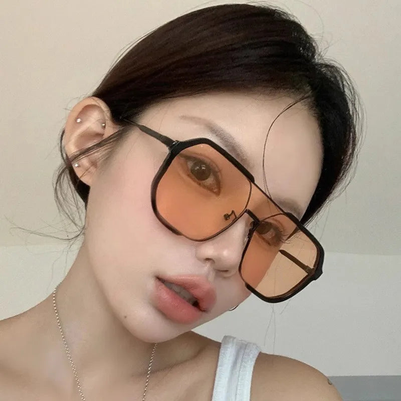 Trendy Polygonal Punk Sunglasses Oversized Advanced Sense One Piece Large Frame Glasses Steampunk Eyewear UV400
