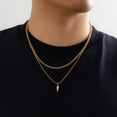 KunJoe 2pcs/set Stainless Steel Metal Rivet Pendant Thin Snake Chain Necklace for Men Pu detail view