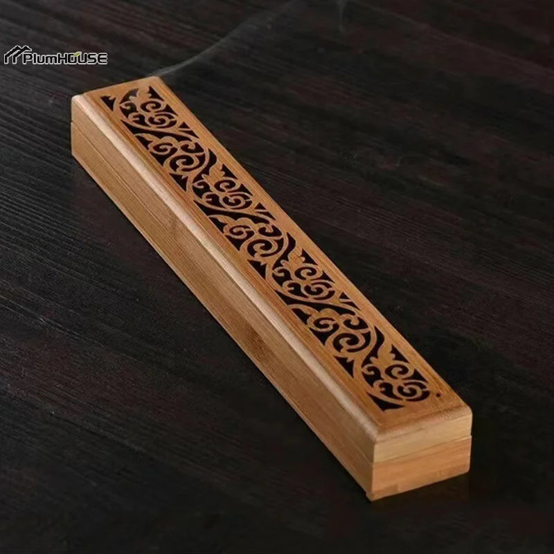 Natural Bamboo Incense Burner Holder with Storage Box | Aromatherapy Incense Tool additional angle