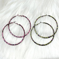 Pink Leopard Print Round Hoop Earrings | Y2K Vintage Punk Jewelry alternate view