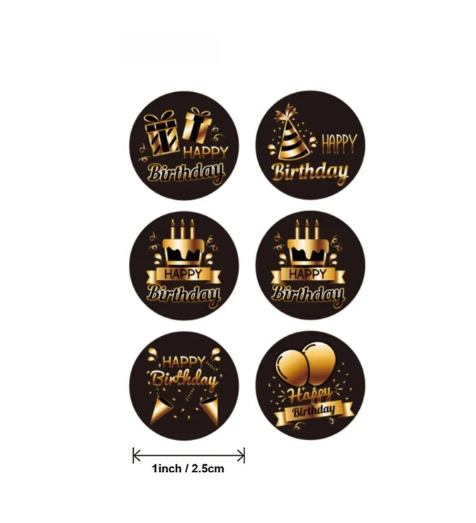 100-500pcs Black Gold Happy Birthday Stickers | Round Party Stickers for Gift Bags an alternate view