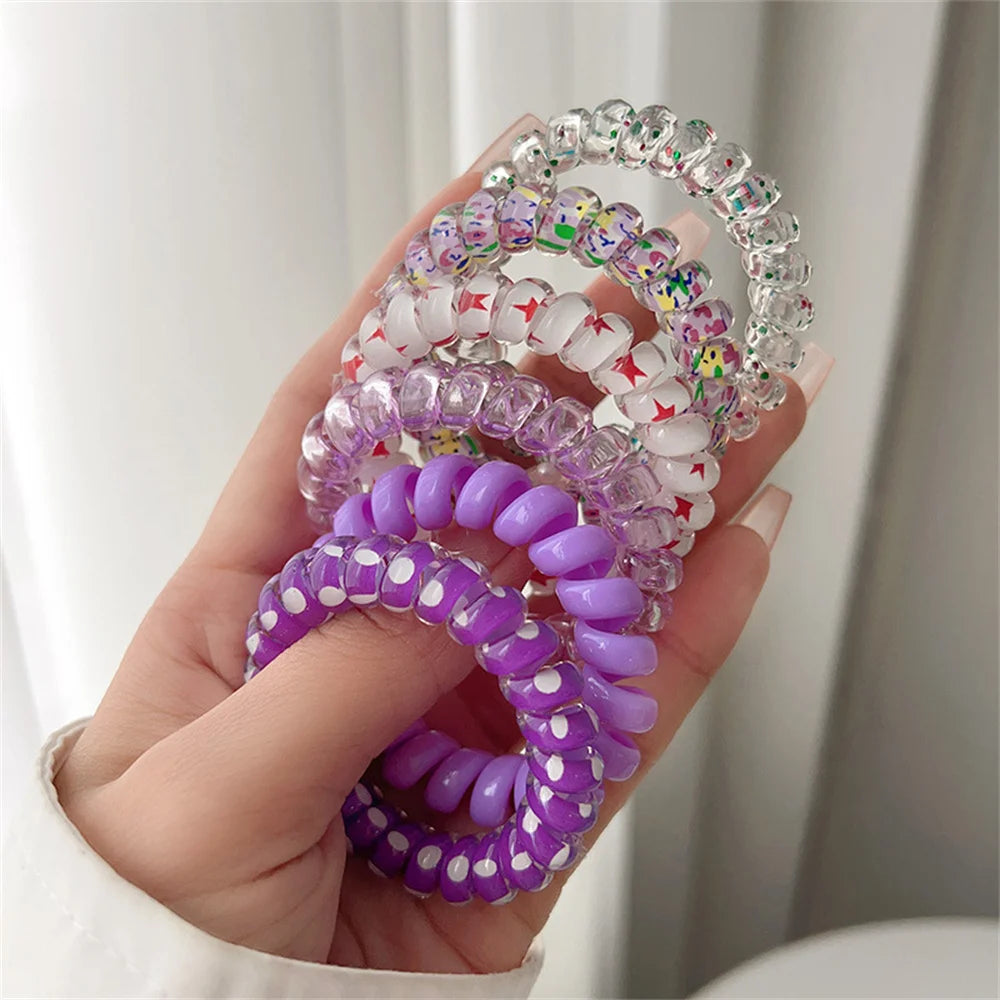 6pcs Sweet Cute Colorful Spiral Hair Ties Resin Jelly Coil Hair Rings Elastic Women G alternate view
