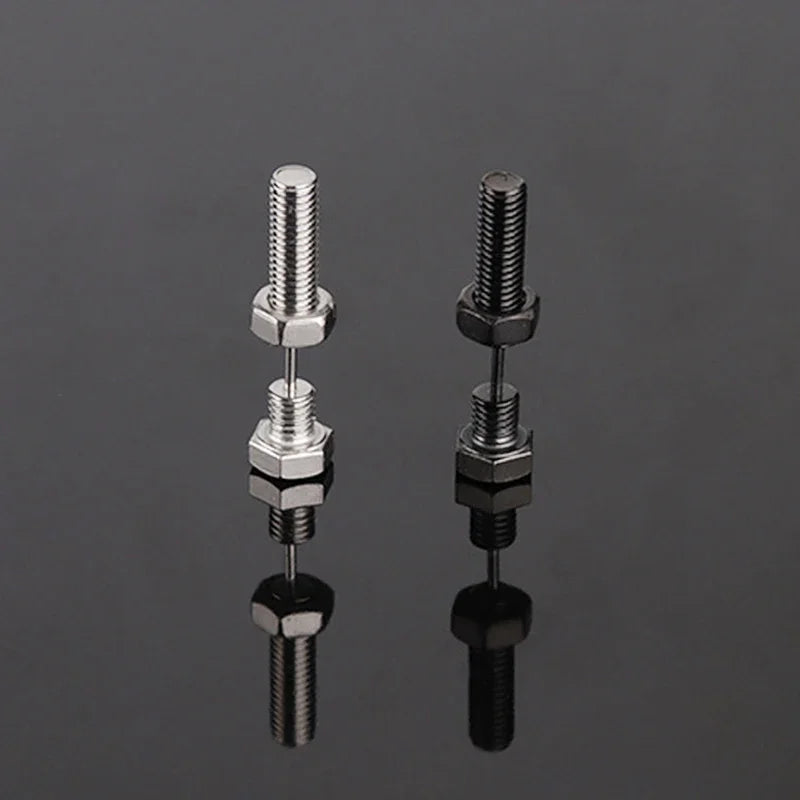 Gothic Stud Earrings Set | Unisex Stainless Steel Punk Screw Earrings detail view