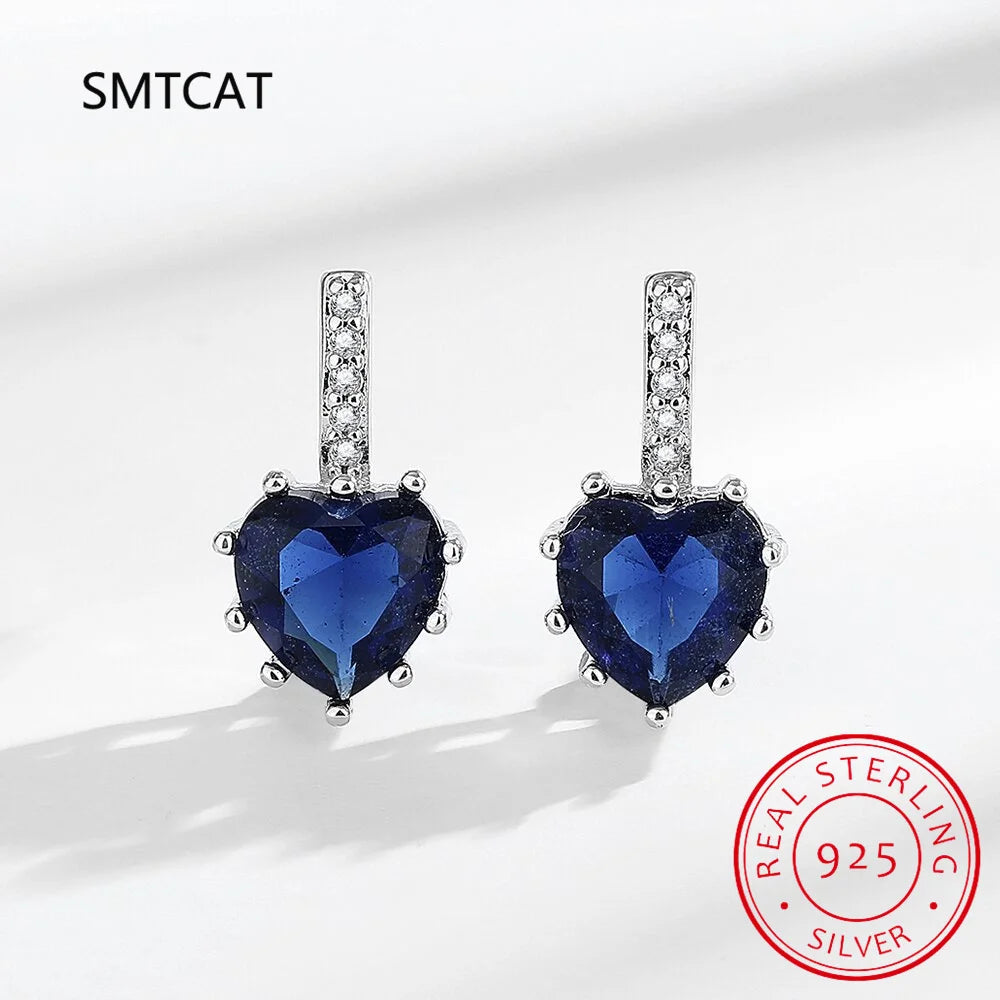 Heart Genuine Natural Garnet Red Ruby 925 Sterling Silver Stud Earrings for Women Fas lifestyle view