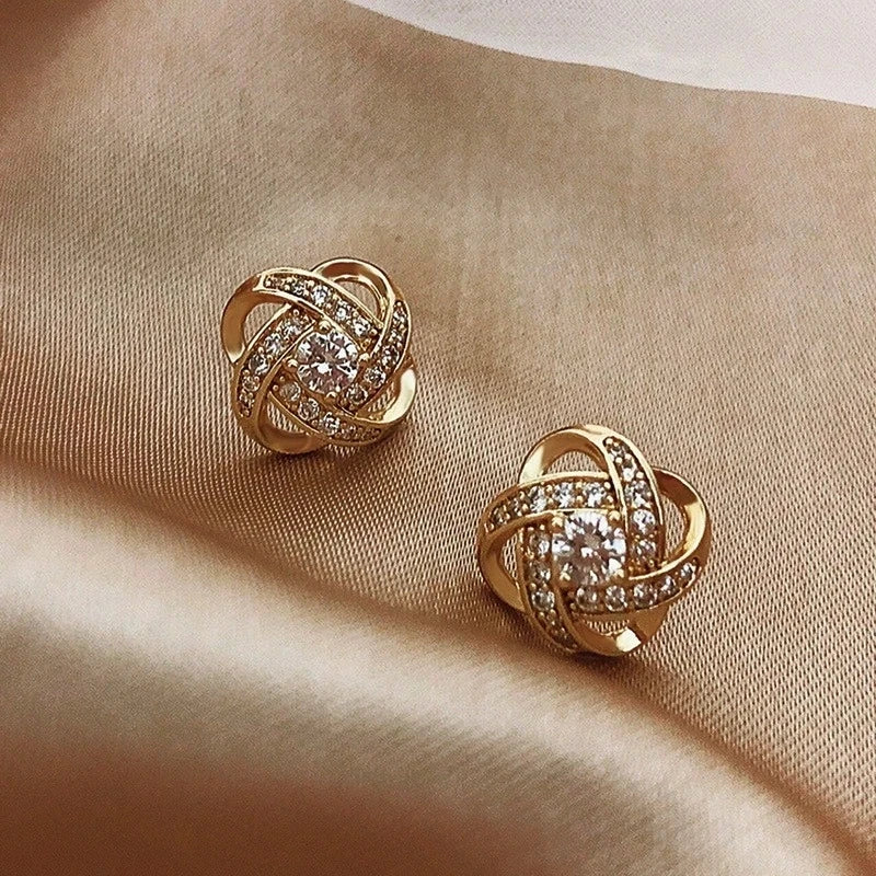Upscale 14k Gold Jewelry Real Gold Earrings Zircon Pearl Twist Luxury Stud Earrings f alternate view