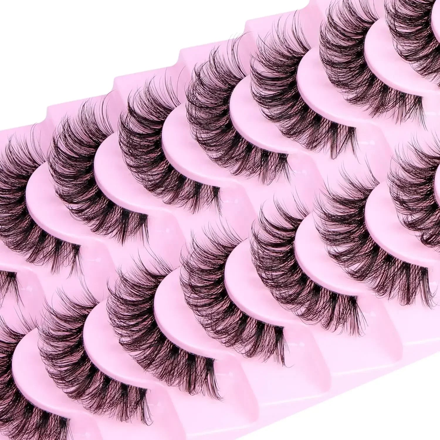 10 Pairs Natural Fluffy False Eyelashes | Wispy 3D Volume Strip Lashes with Clear Ban alternate view