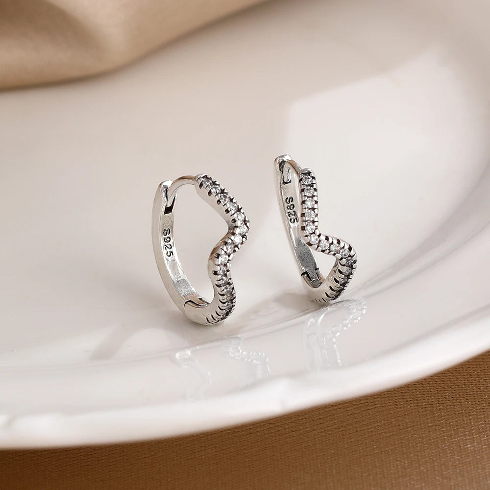 2026 New 925 Silver Butterfly Shining Zircon Heart shaped Earrings Suitable for European detail view
