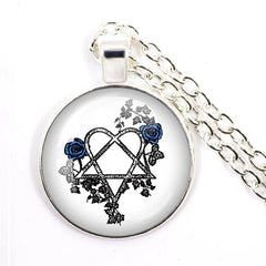 Hip Hop Rock Music Band Him Heartagram Glass Cabochon Pendant Star Heart Patten Necklace Chain Charm Necklace Jewelry Gift