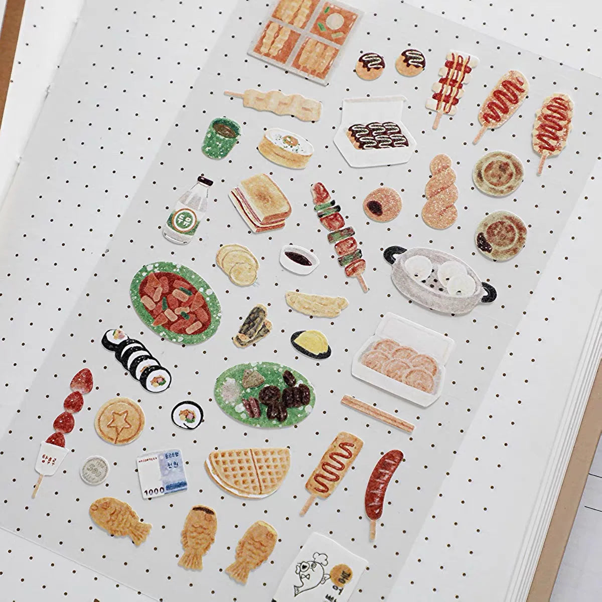 Korean Food Sticker Pack for Scrapbooking | Suatelier Street Food Art Stickers close-up view