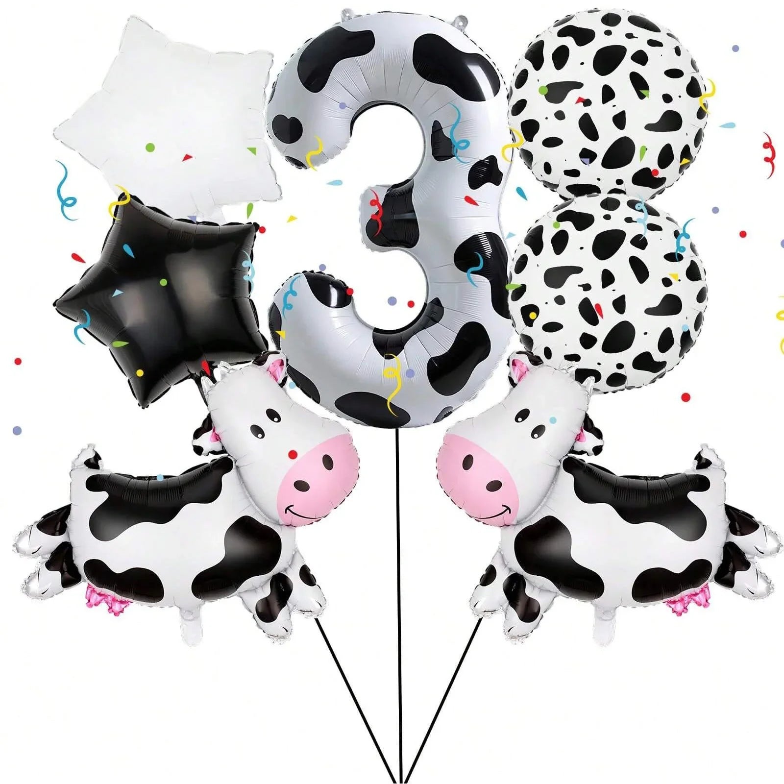 7pcs Cow Print Number Balloon Set | Farm Animal Birthday Party Decoration alternate view