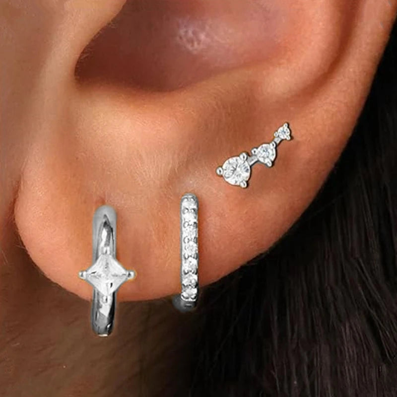 3PCS Shiny Crystal Huggie Hoop Earring Set | Fashion Cartilage Hoop Earrings for Wome lifestyle view