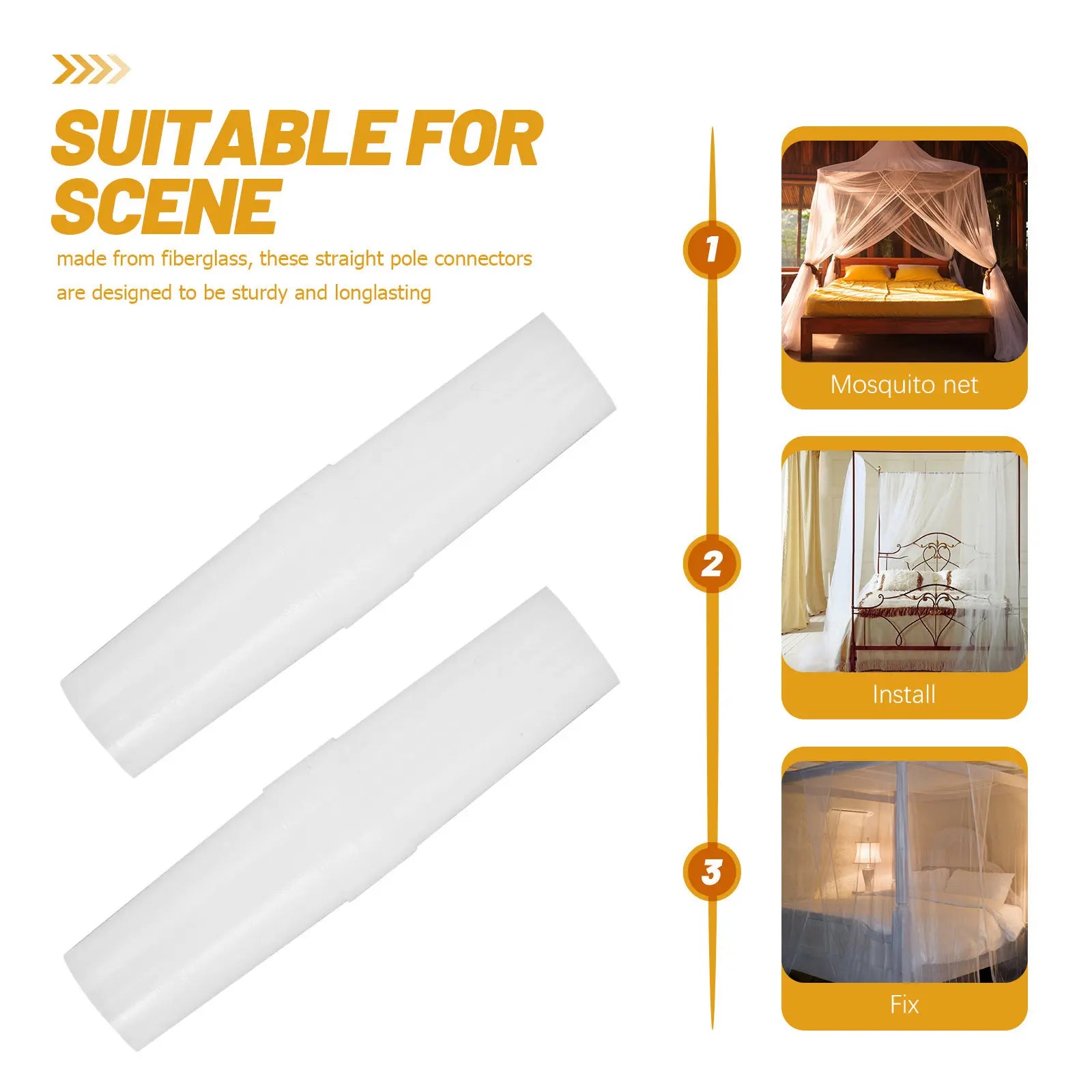 20Pcs Fiberglass Straight Rod Connectors for Mosquito Net Bed Canopy Tent Frame close-up view