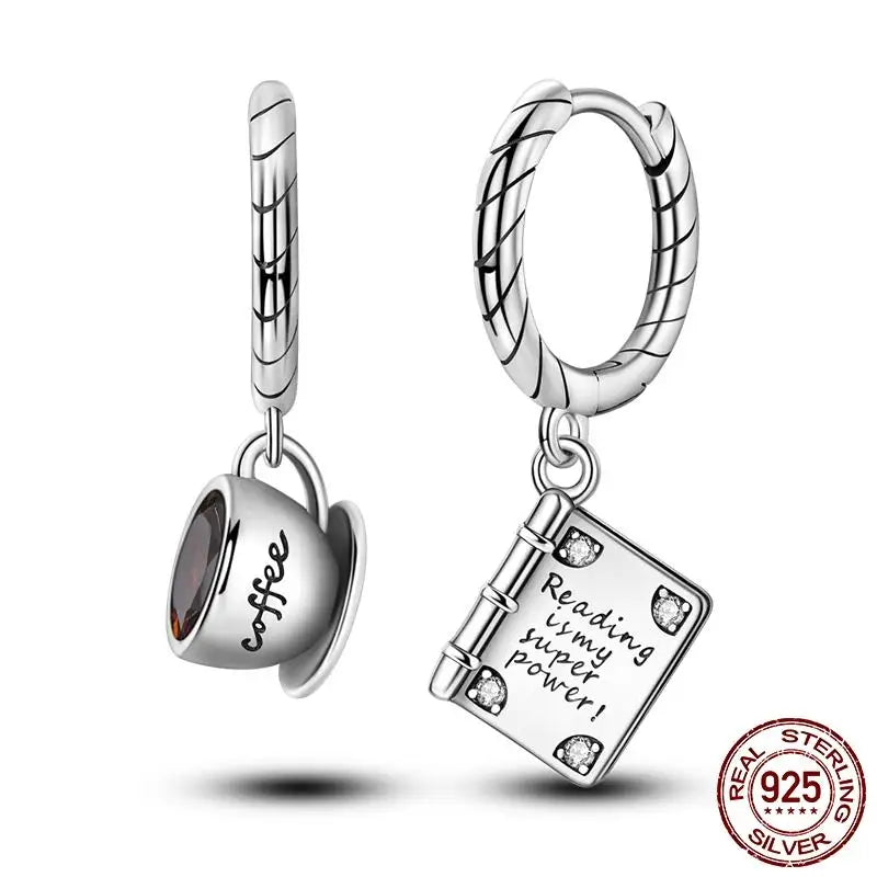 Luminous Shell Women Earrings Original 925 Sterling Silver Pave CZ Star Moon Hoop Earrings Engagement Wedding Jewelry