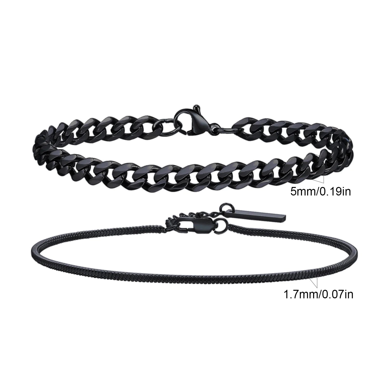 Men's Stainless Steel Chain Bracelets Set | 2pcs Silver Gold Black Twist Rope & Cuban close-up view